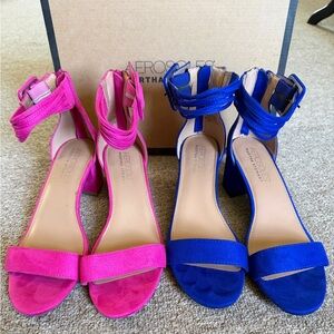 2 pairs of Aerosoles  Ankle-Strap Block Heel Sandals in Pink and Blue, sz 8, EUC